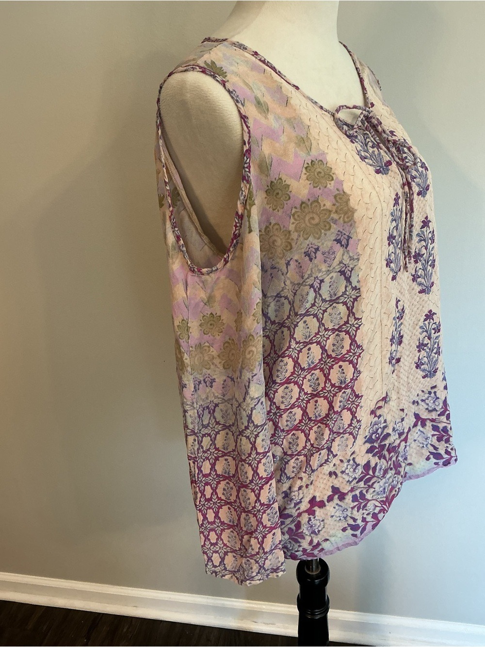 Tolani Silk Cold Shoulder Peasant Blouse - Picture 8 of 10
